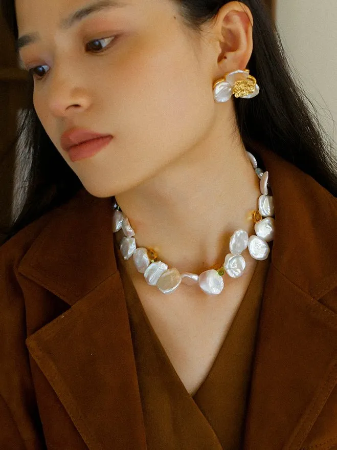 Exaggerated Large Petal Baroque Pearls Necklace