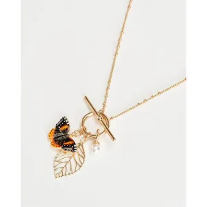 Fable 40cm Enamel Red Admiral Butterfly Charm Necklace