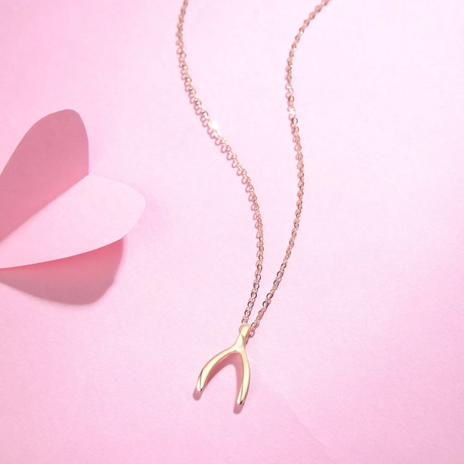 FANCIME Wishbone 14K Yellow Gold Necklace