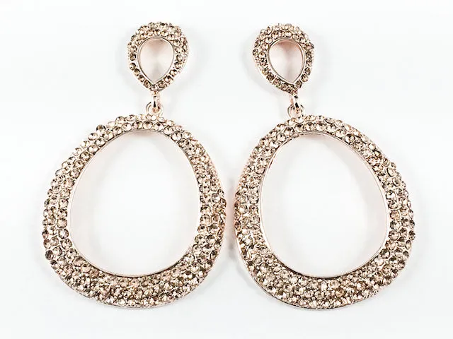 Fancy Unique Pink Crystals Setting Large Open Oval Shape Dangle Fashion Earrings