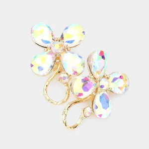 Flower Aurora Borealis Crystal Evening Clip On Earrings