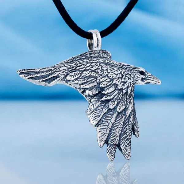 Flying Raven Pendant - Sterling Silver