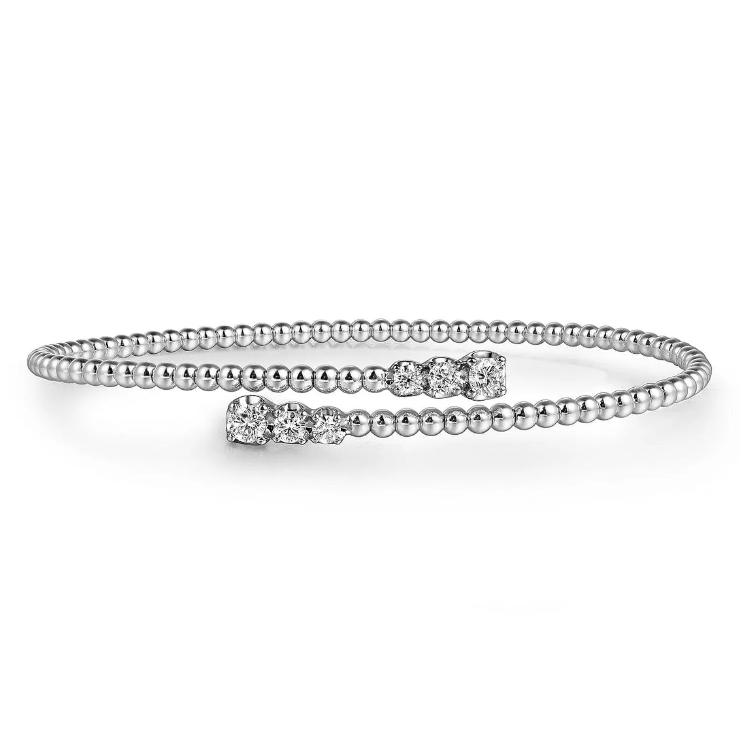 Gabriel & Co. Bujukan Bead Bypass Bangle with Graduating Diamond Caps