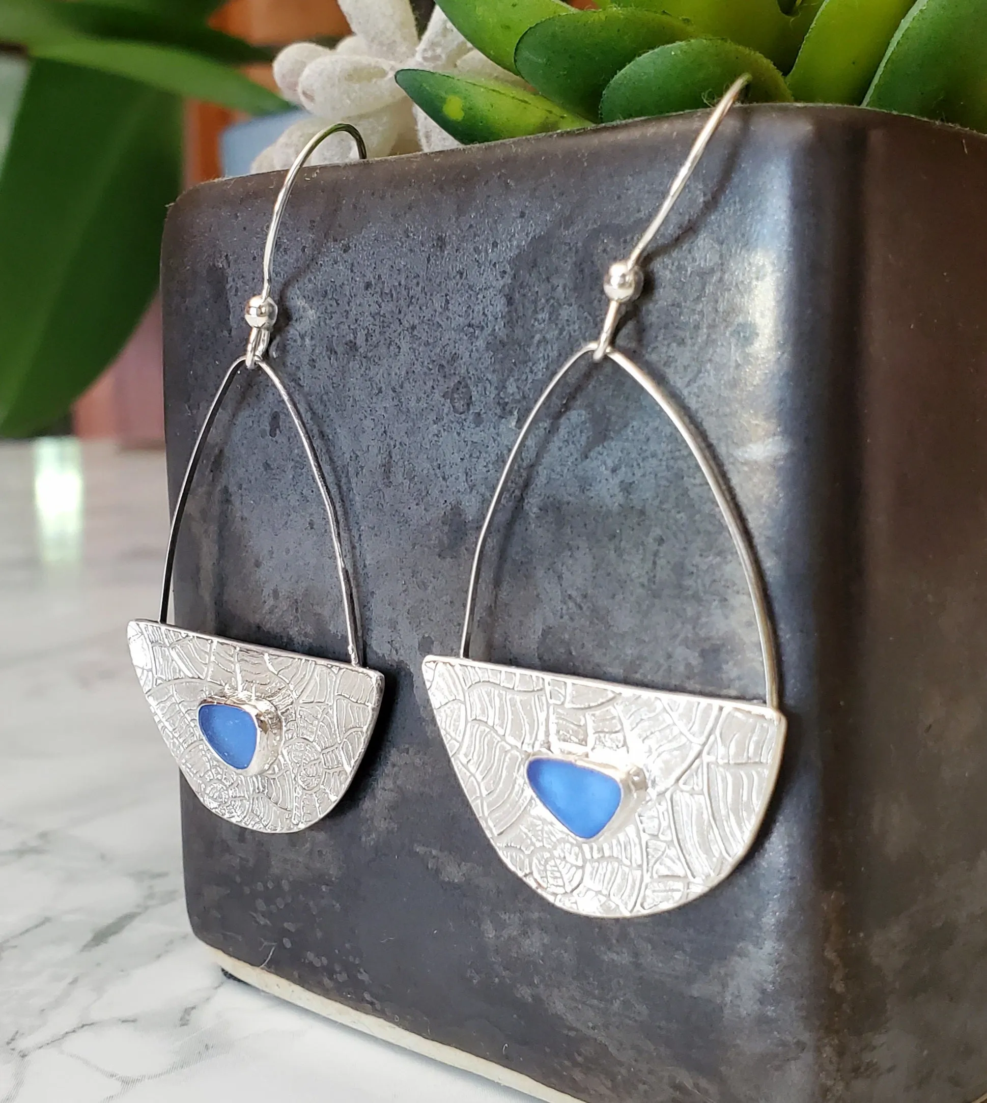 Genuine Sea Glass Earrings in Cobalt Blue