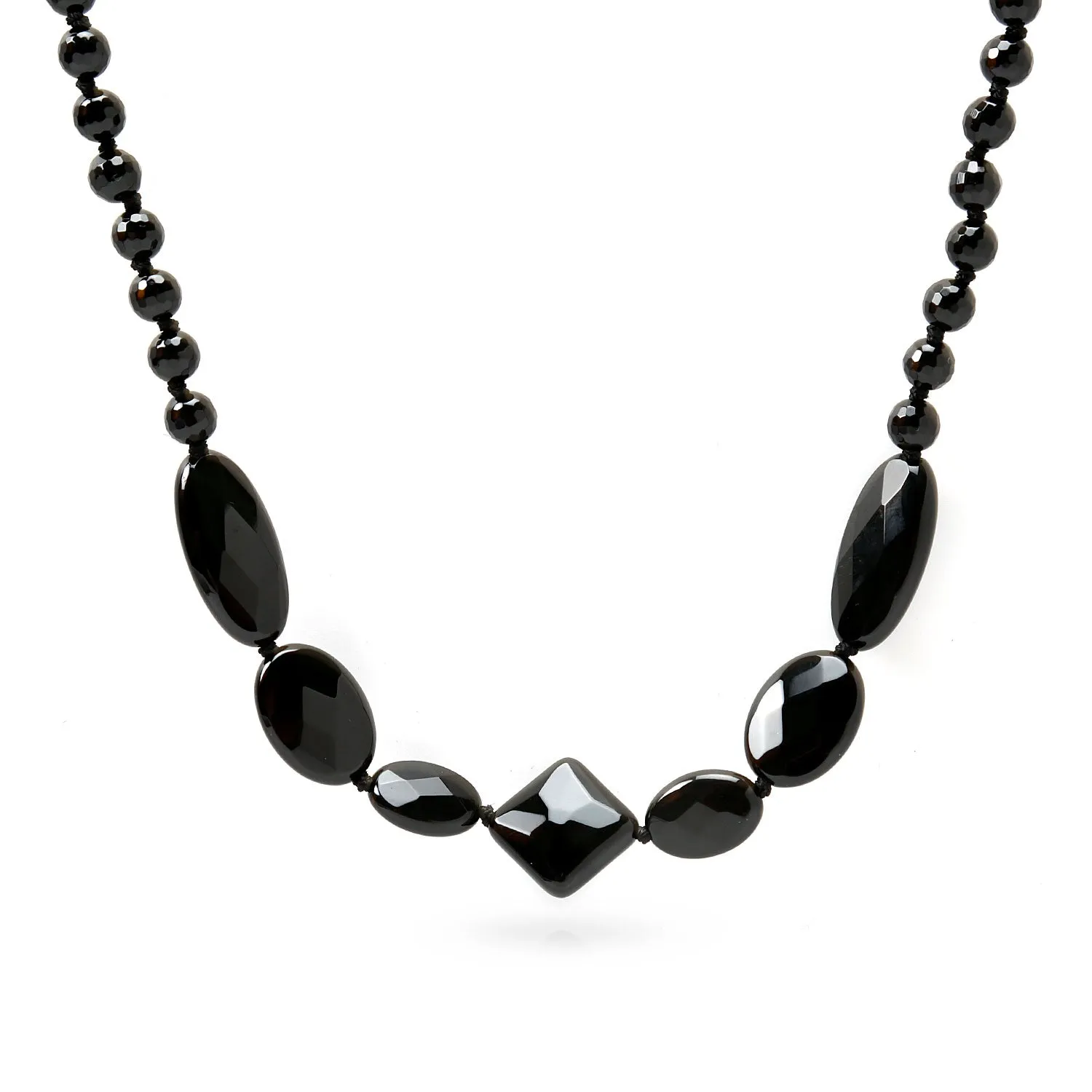 Geometric Faceted Onyx Beads Long Layering Strand Necklace 53 Inch