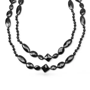 Geometric Faceted Onyx Beads Long Layering Strand Necklace 53 Inch