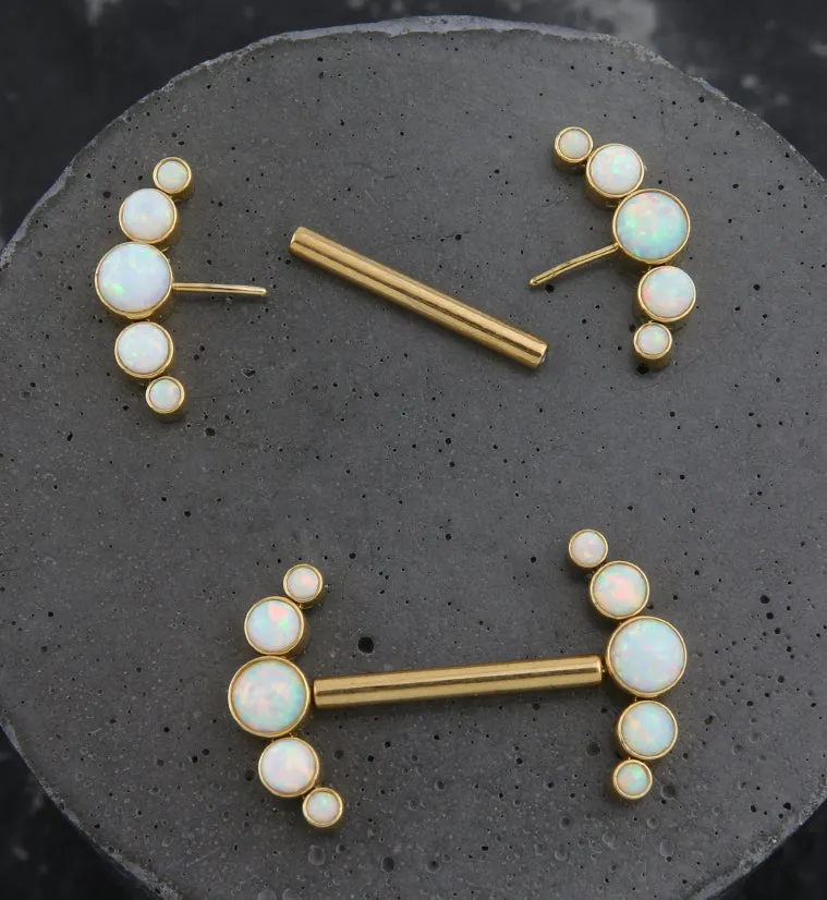 Gold PVD Arch White Opalite Titanium Threadless Nipple Ring Barbell