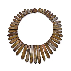 Grey Brown Silver Shell Tribal Boho Fashion Fan Bib Statement Necklace