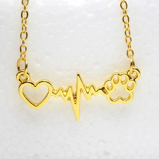 hzew cute Animal vintage jewelry necklaces love Cats and Dogs Paws and heart Heartbeat necklace Paw necklaces & pendants