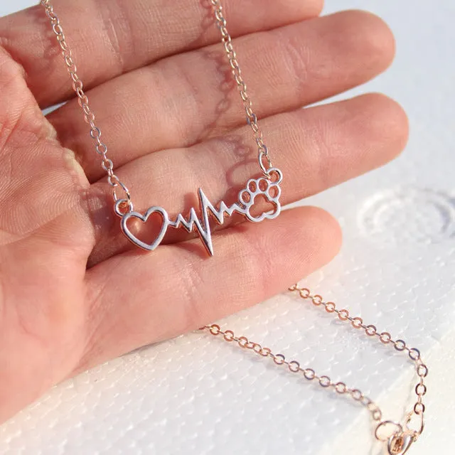 hzew cute Animal vintage jewelry necklaces love Cats and Dogs Paws and heart Heartbeat necklace Paw necklaces & pendants