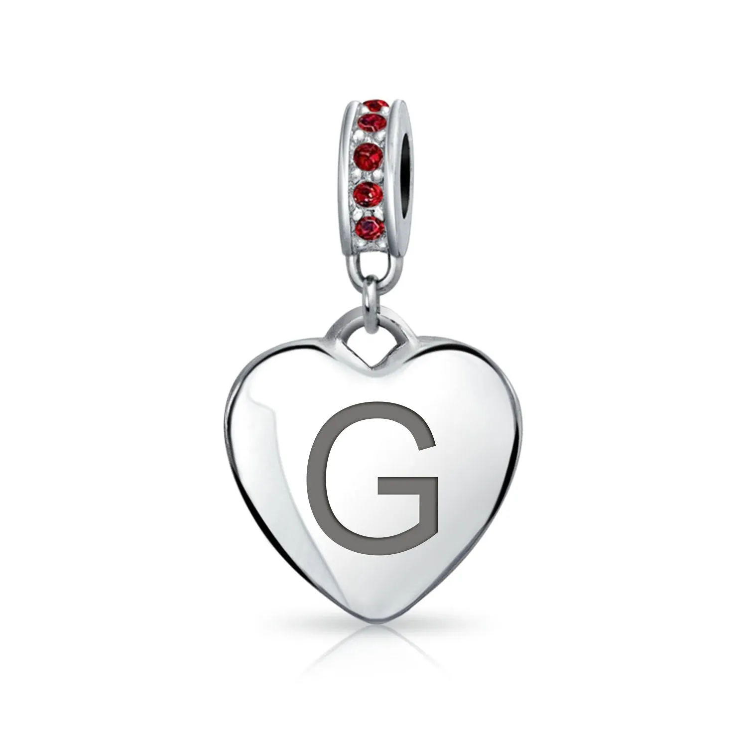 Initial Alphabet Bead Charm Dark Red Heart with Crystal Accent for Bracelets