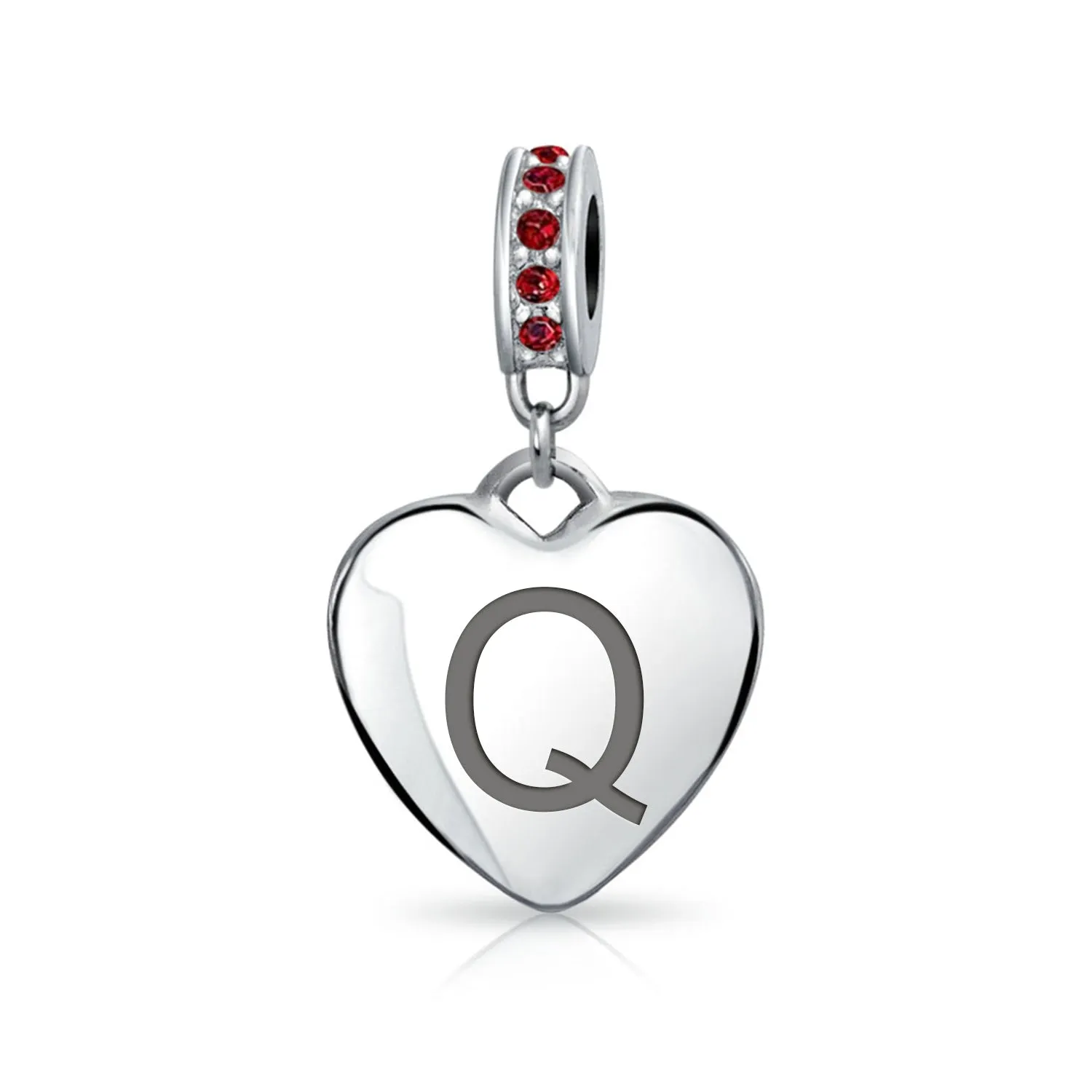 Initial Alphabet Bead Charm Dark Red Heart with Crystal Accent for Bracelets