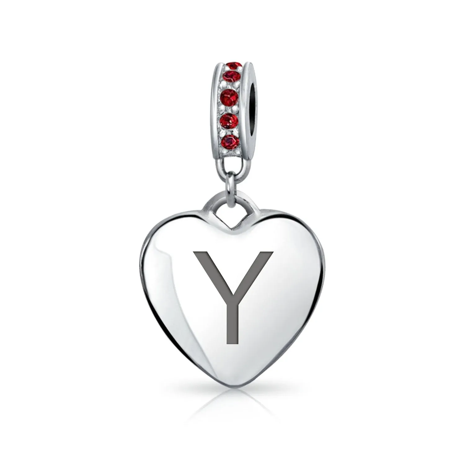 Initial Alphabet Bead Charm Dark Red Heart with Crystal Accent for Bracelets