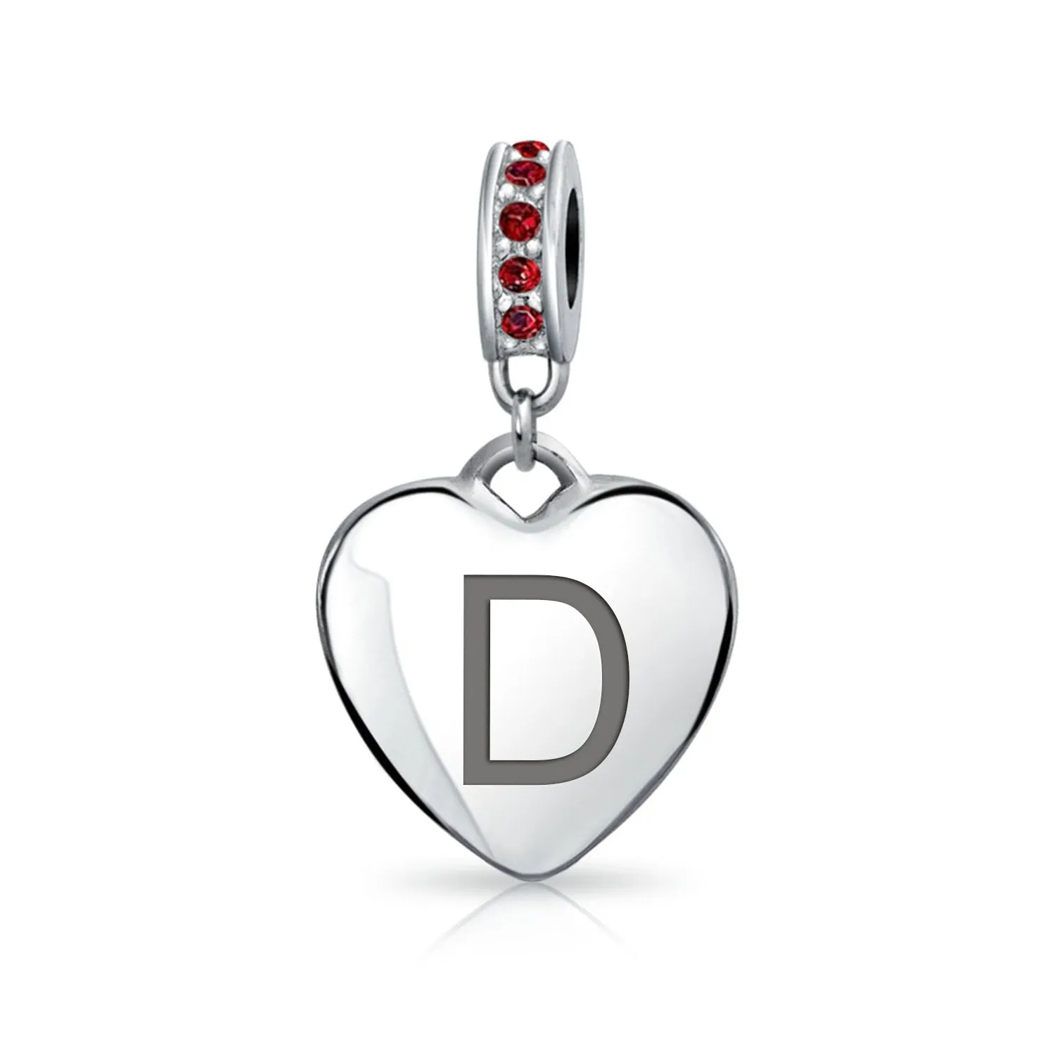 Initial Alphabet Bead Charm Dark Red Heart with Crystal Accent for Bracelets