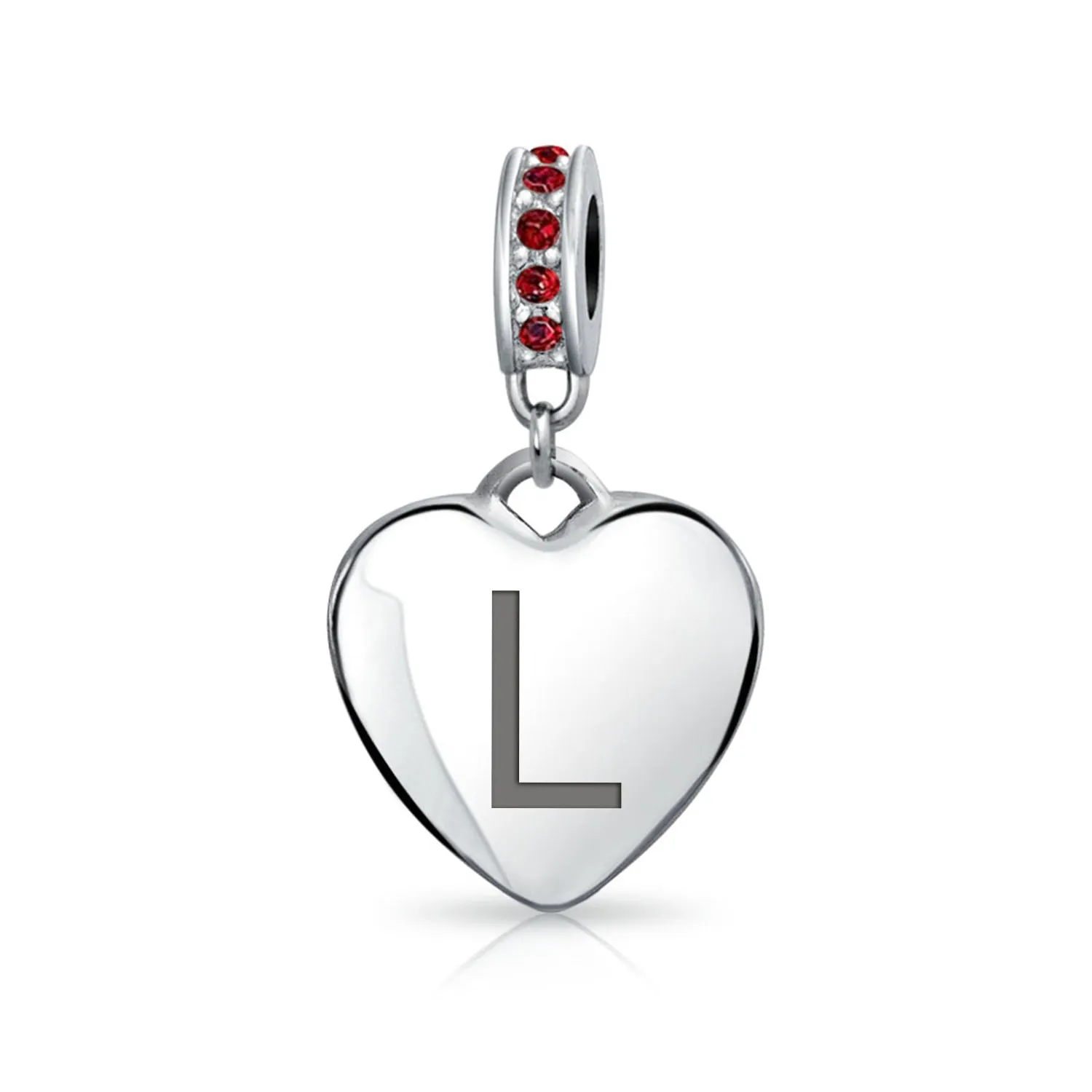 Initial Alphabet Bead Charm Dark Red Heart with Crystal Accent for Bracelets