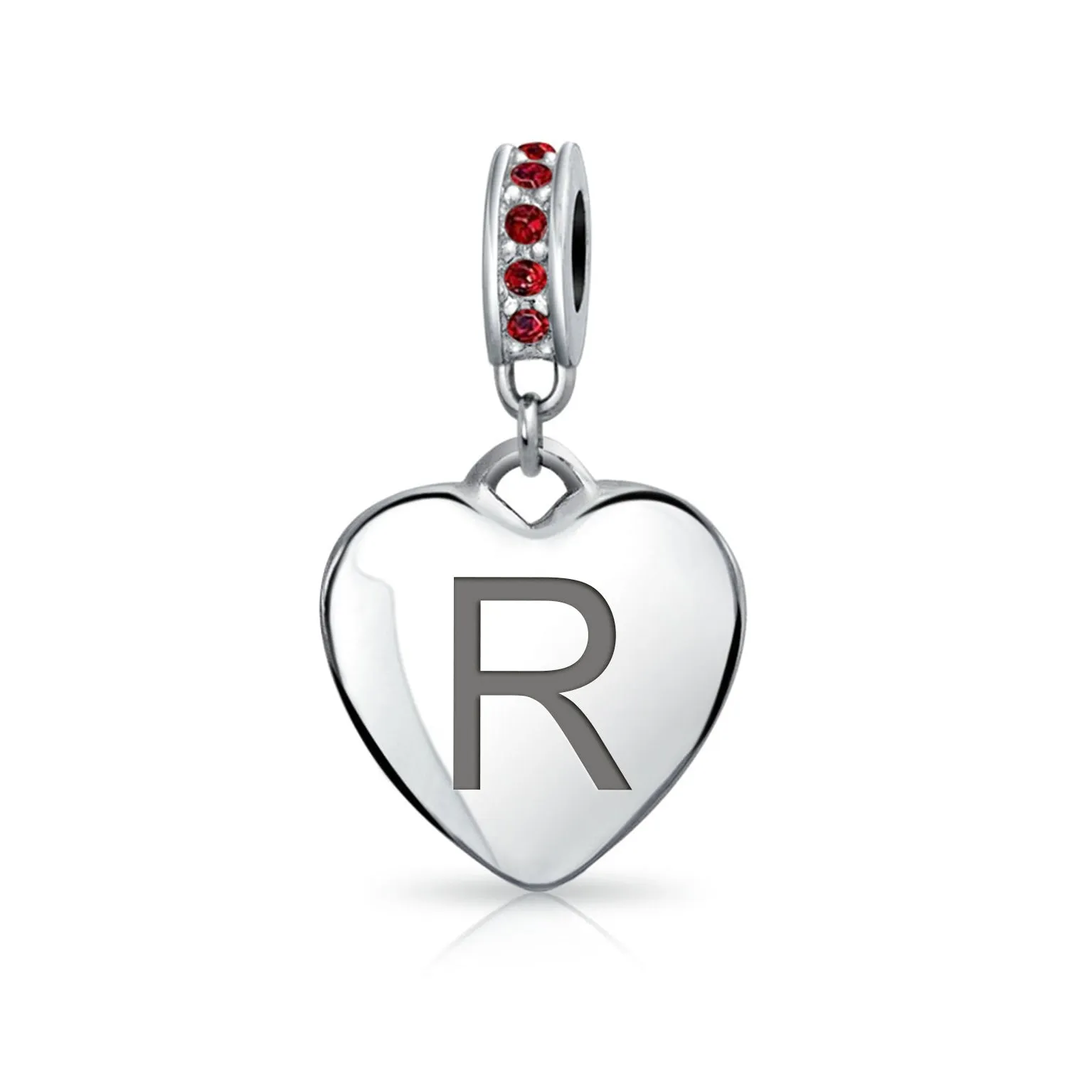 Initial Alphabet Bead Charm Dark Red Heart with Crystal Accent for Bracelets