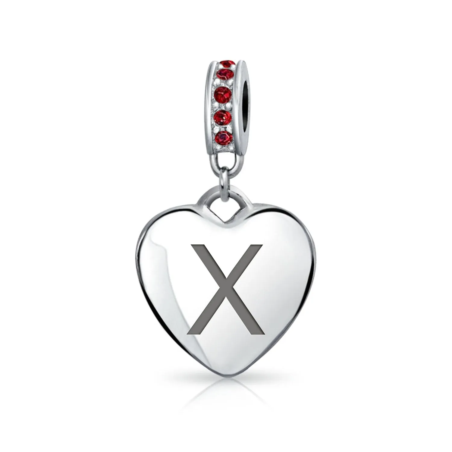 Initial Alphabet Bead Charm Dark Red Heart with Crystal Accent for Bracelets