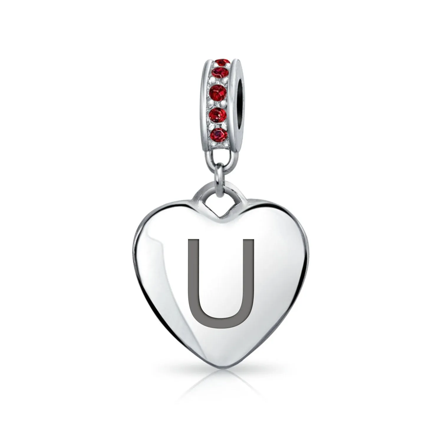 Initial Alphabet Bead Charm Dark Red Heart with Crystal Accent for Bracelets