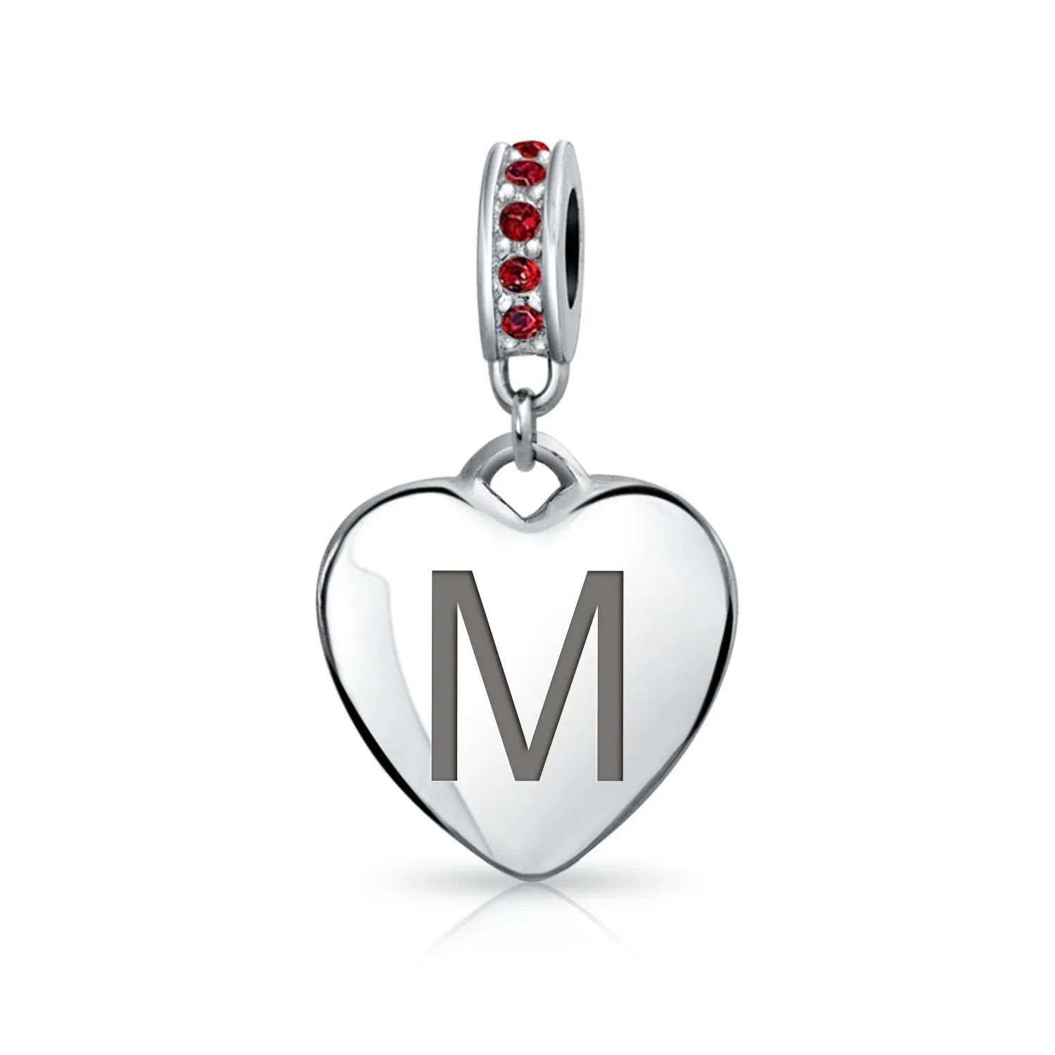 Initial Alphabet Bead Charm Dark Red Heart with Crystal Accent for Bracelets