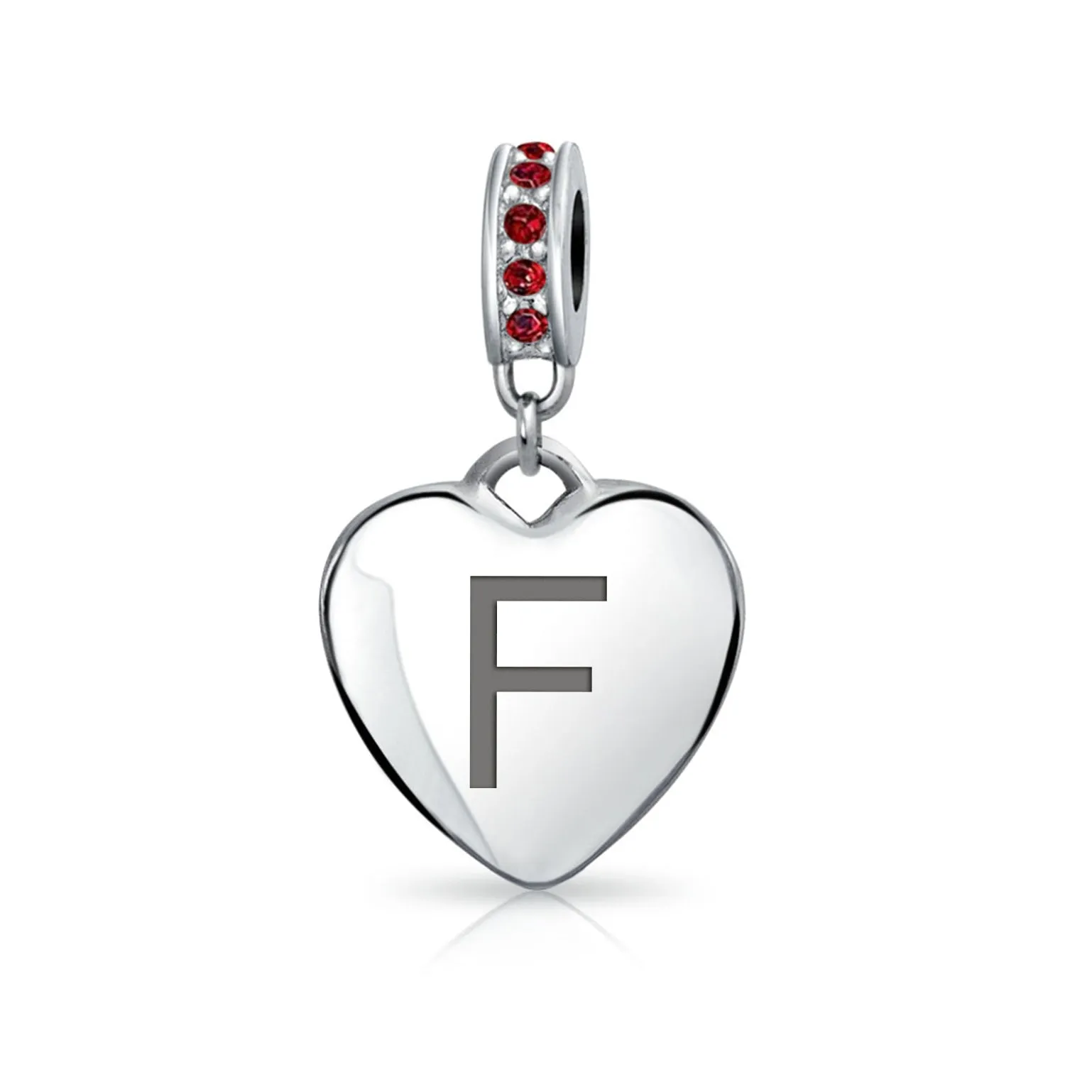 Initial Alphabet Bead Charm Dark Red Heart with Crystal Accent for Bracelets