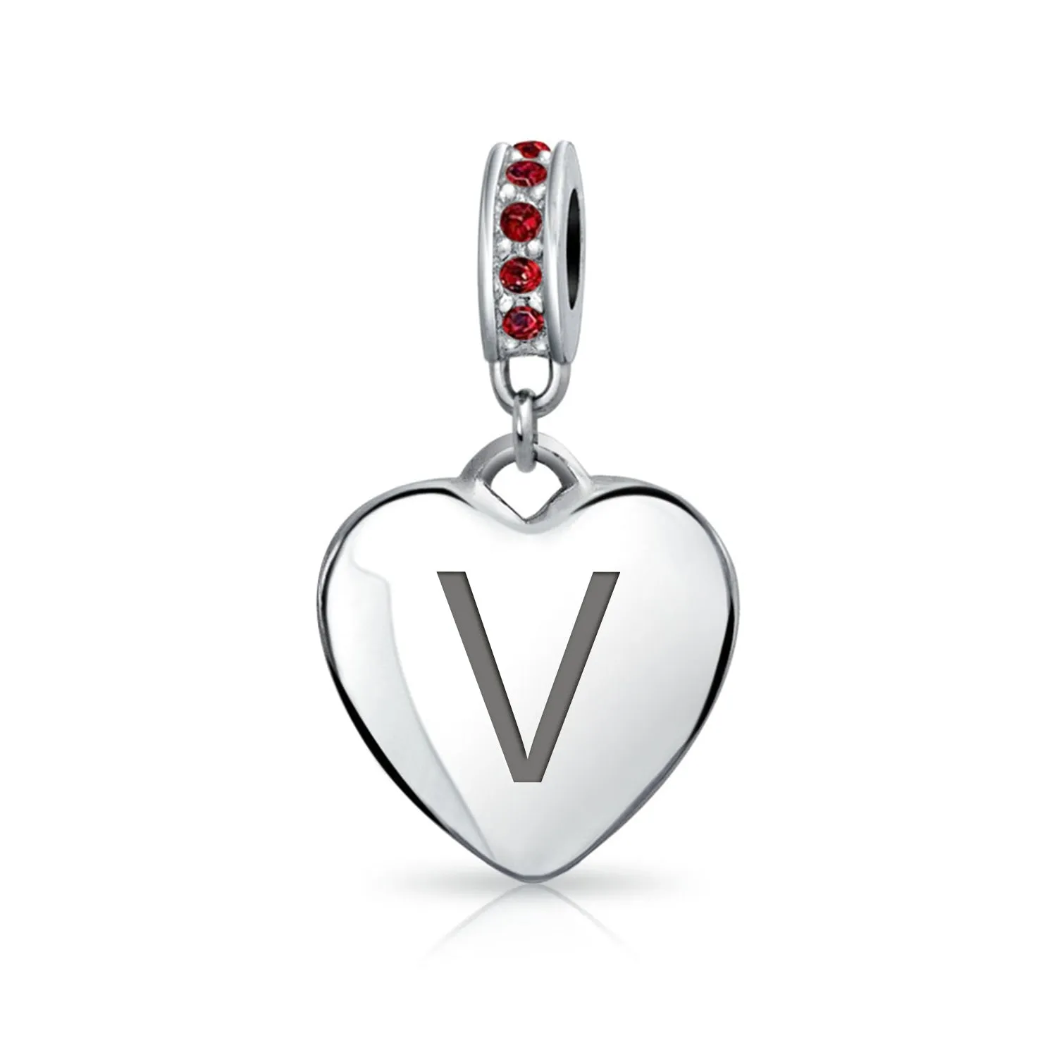 Initial Alphabet Bead Charm Dark Red Heart with Crystal Accent for Bracelets