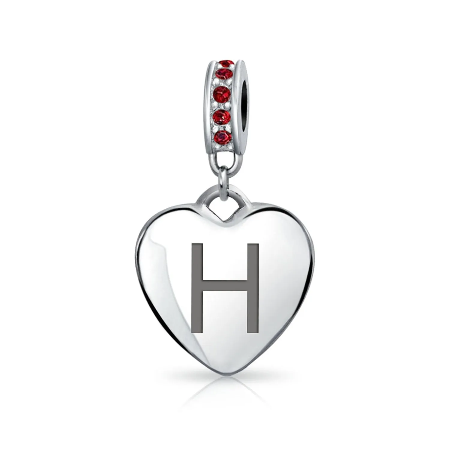 Initial Alphabet Bead Charm Dark Red Heart with Crystal Accent for Bracelets