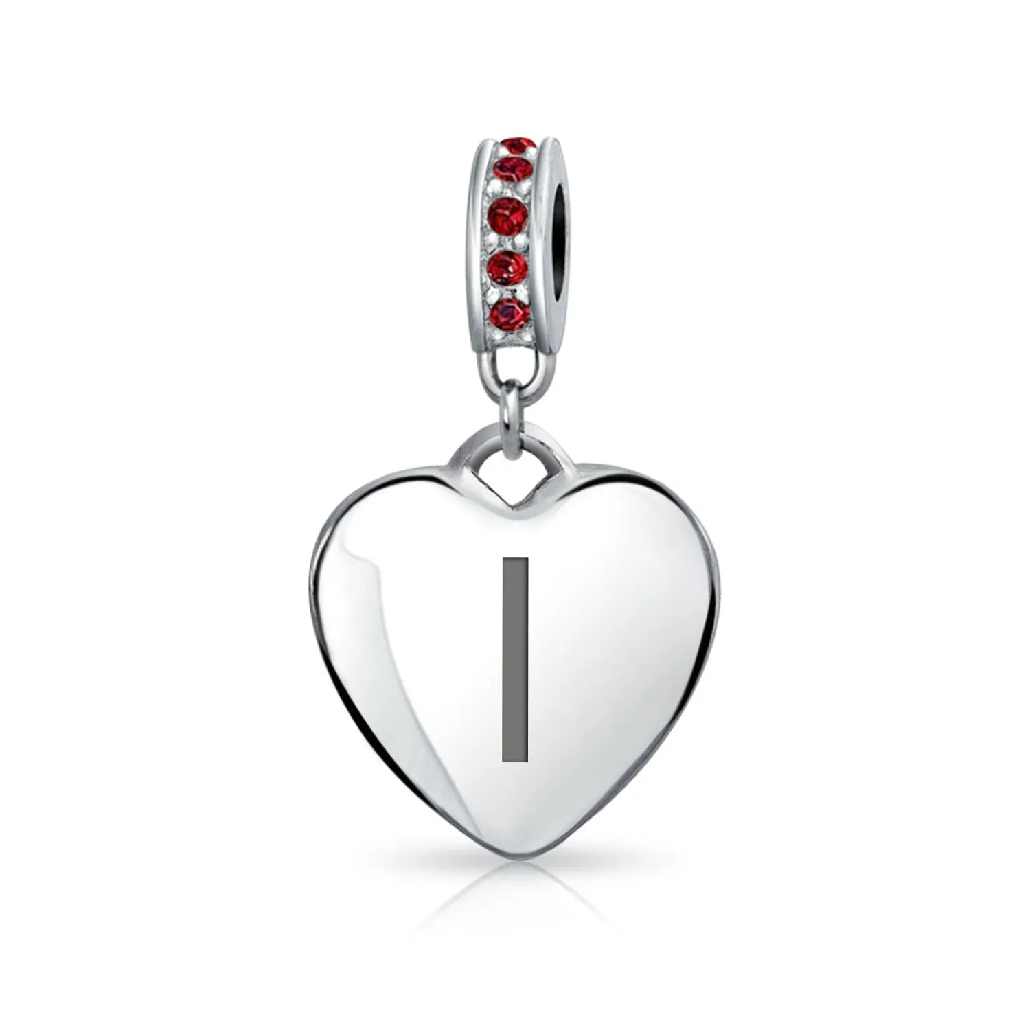 Initial Alphabet Bead Charm Dark Red Heart with Crystal Accent for Bracelets