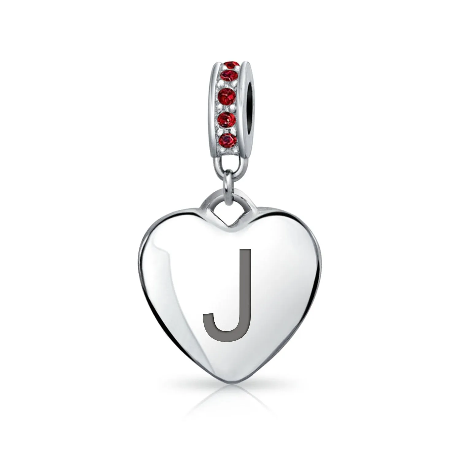 Initial Alphabet Bead Charm Dark Red Heart with Crystal Accent for Bracelets