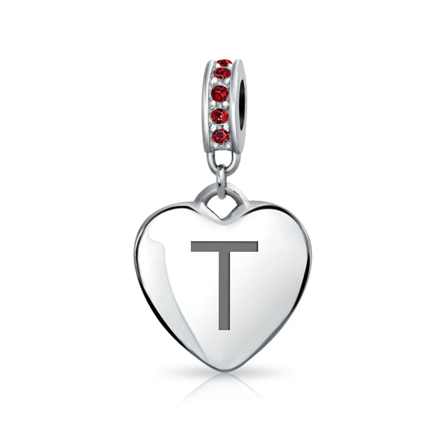 Initial Alphabet Bead Charm Dark Red Heart with Crystal Accent for Bracelets