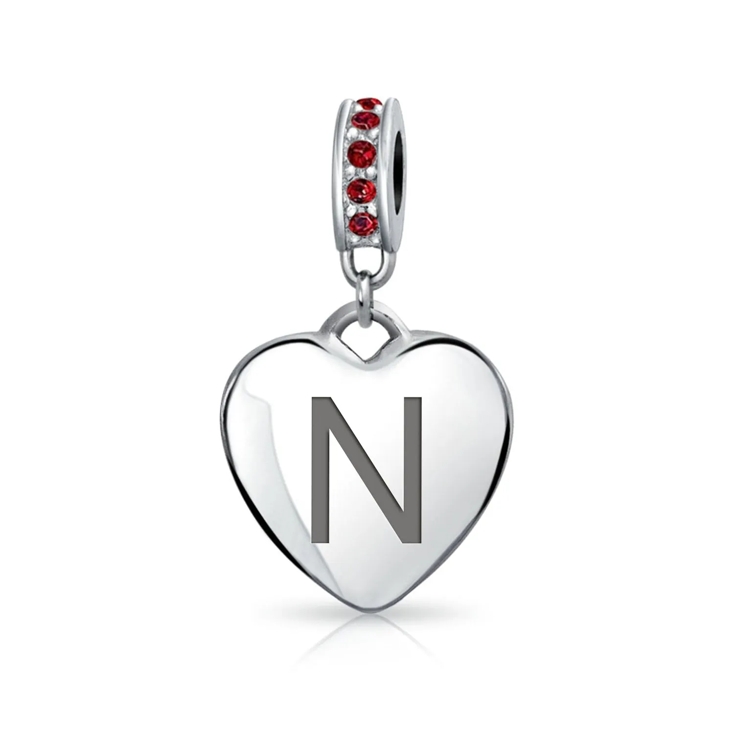 Initial Alphabet Bead Charm Dark Red Heart with Crystal Accent for Bracelets