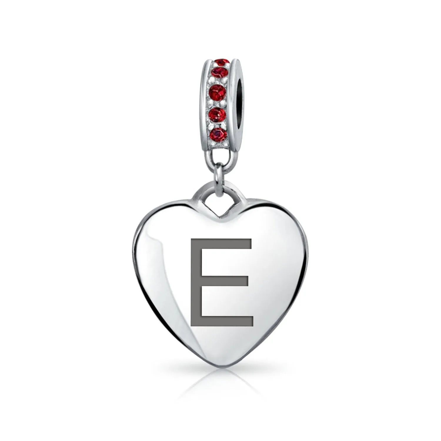 Initial Alphabet Bead Charm Dark Red Heart with Crystal Accent for Bracelets