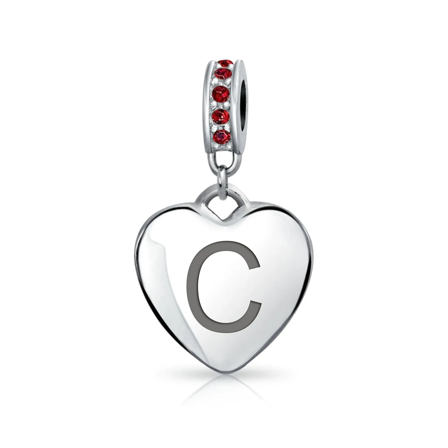 Initial Alphabet Bead Charm Dark Red Heart with Crystal Accent for Bracelets