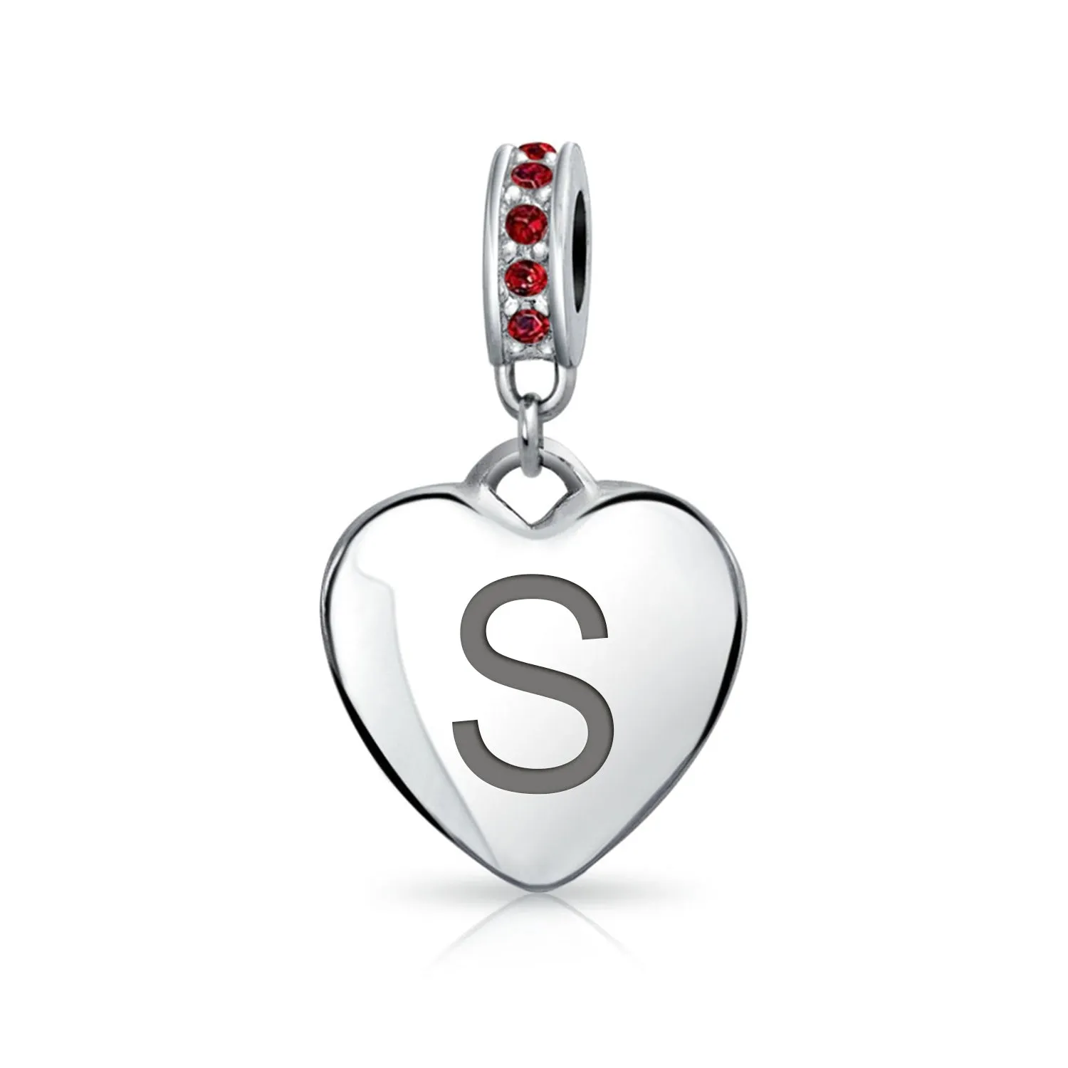 Initial Alphabet Bead Charm Dark Red Heart with Crystal Accent for Bracelets