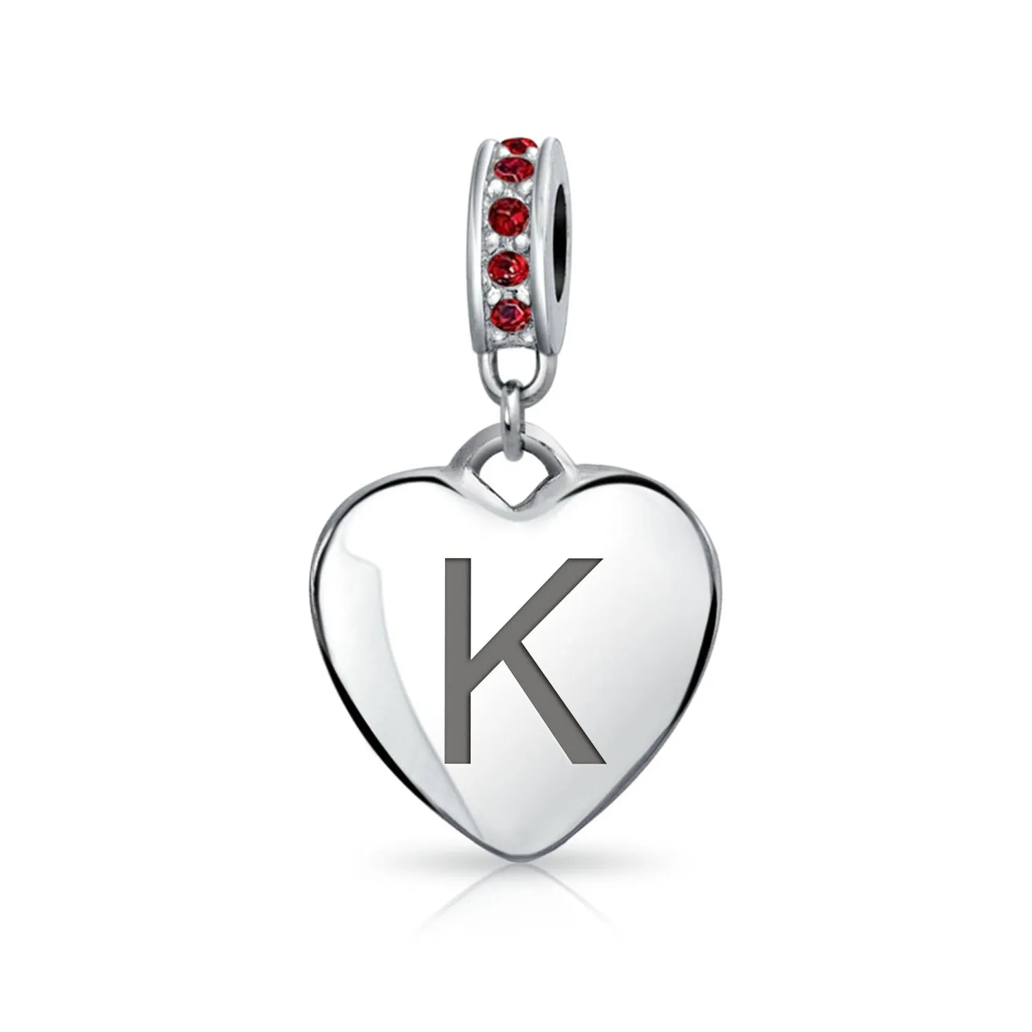 Initial Alphabet Bead Charm Dark Red Heart with Crystal Accent for Bracelets