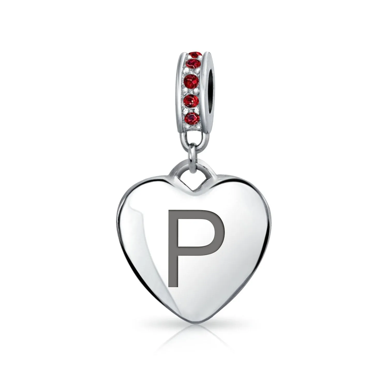 Initial Alphabet Bead Charm Dark Red Heart with Crystal Accent for Bracelets