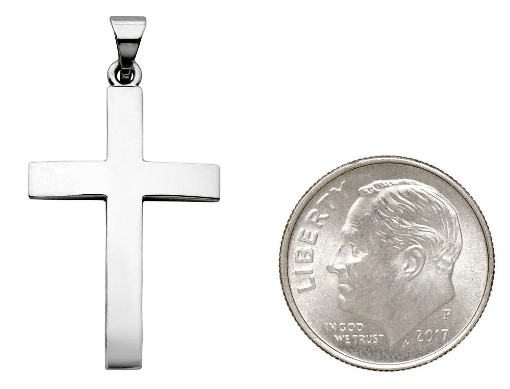 Large 14K White Gold Smooth Tapered Cross Pendant, 29mm x 16mm