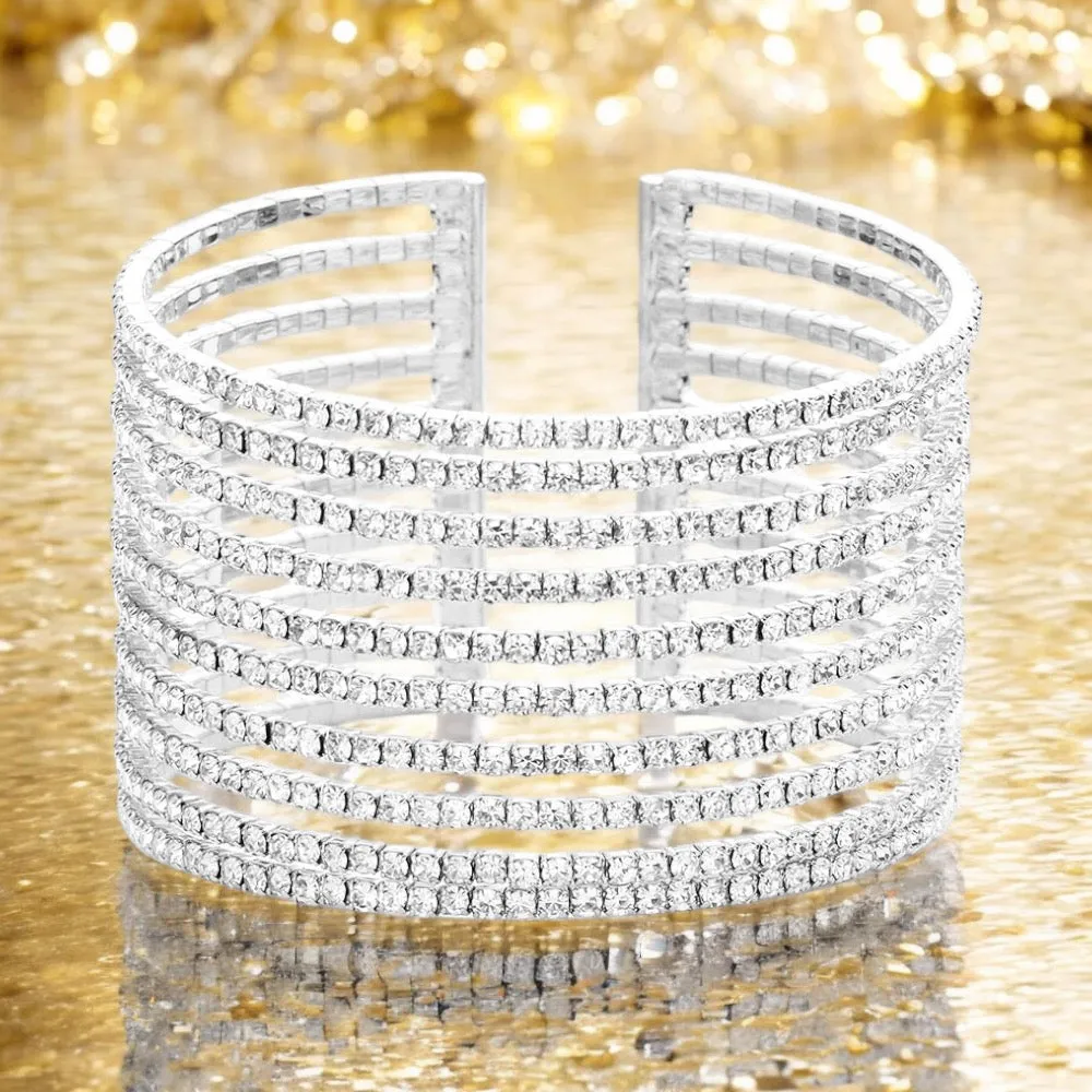 LINN - clear Rhinestone 10 line Cuff Bracelet