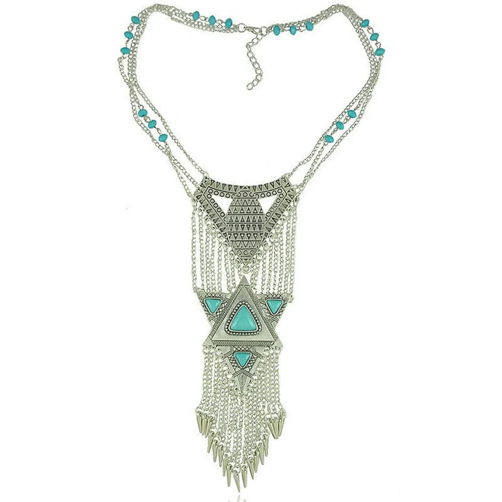 Mance Fashion Bohemia Style Classic Triangle Retro Tassels Long Necklace