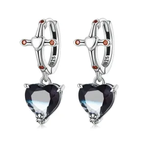 Neo-Gothic Heart & Cross Hoop Earrings