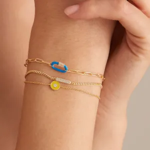 Neon Blue Enamel Carabiner Gold Bracelet