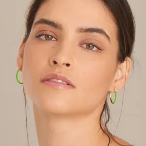 Neon Green Enamel Gold Sparkle Hoop Earrings