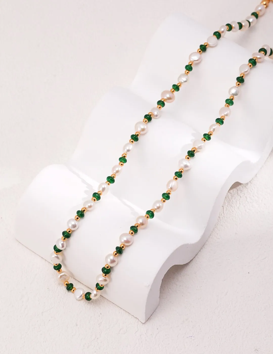 Pearl Emerald Gold Necklace