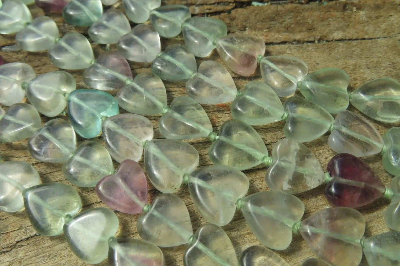 Polished Green and Purple Fluorite Gemstone Heart Necklace - Sold Per Item - From Namibia