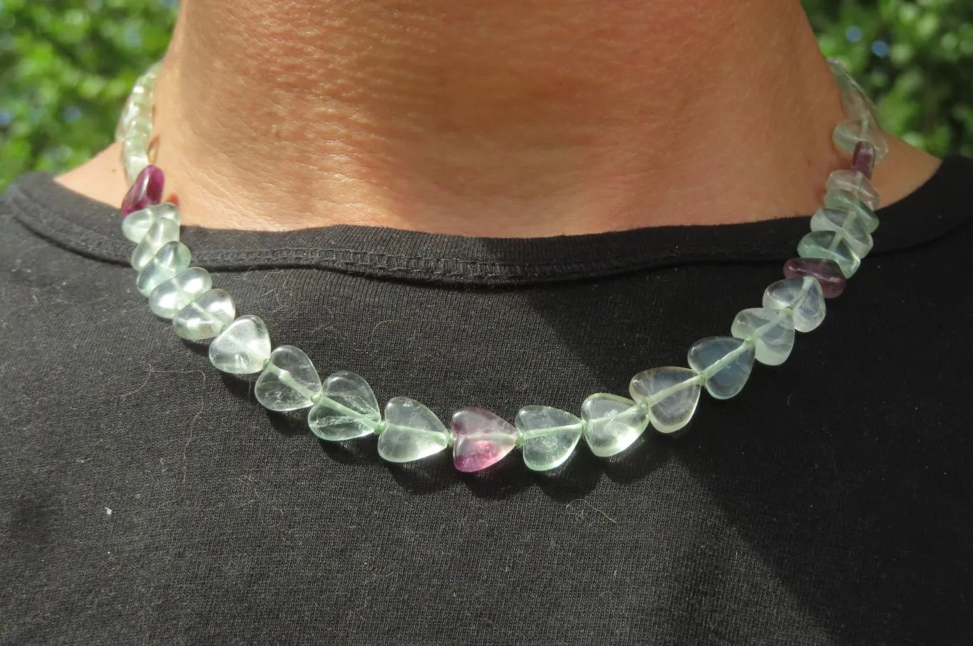 Polished Green and Purple Fluorite Gemstone Heart Necklace - Sold Per Item - From Namibia