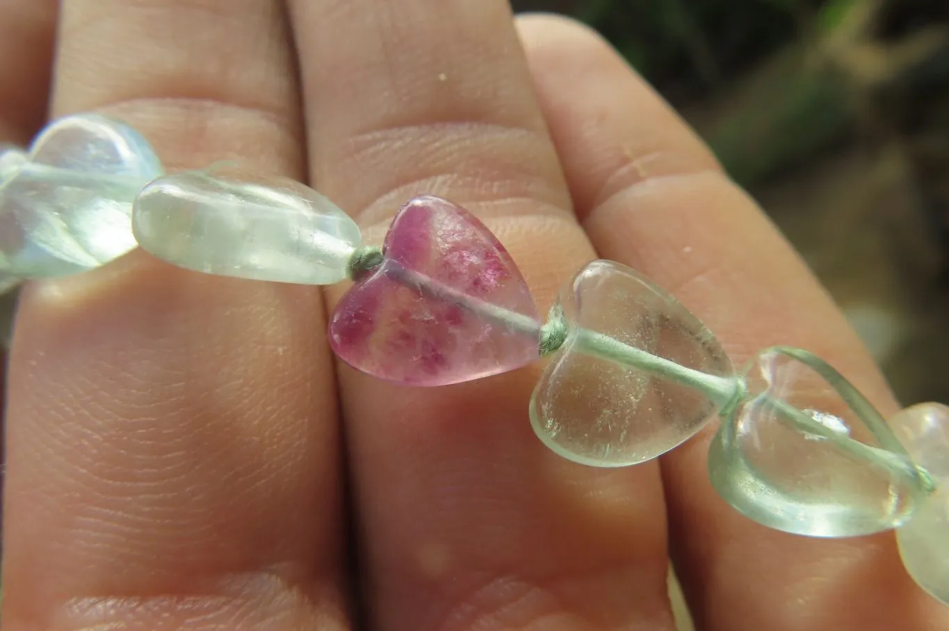 Polished Green and Purple Fluorite Gemstone Heart Necklace - Sold Per Item - From Namibia