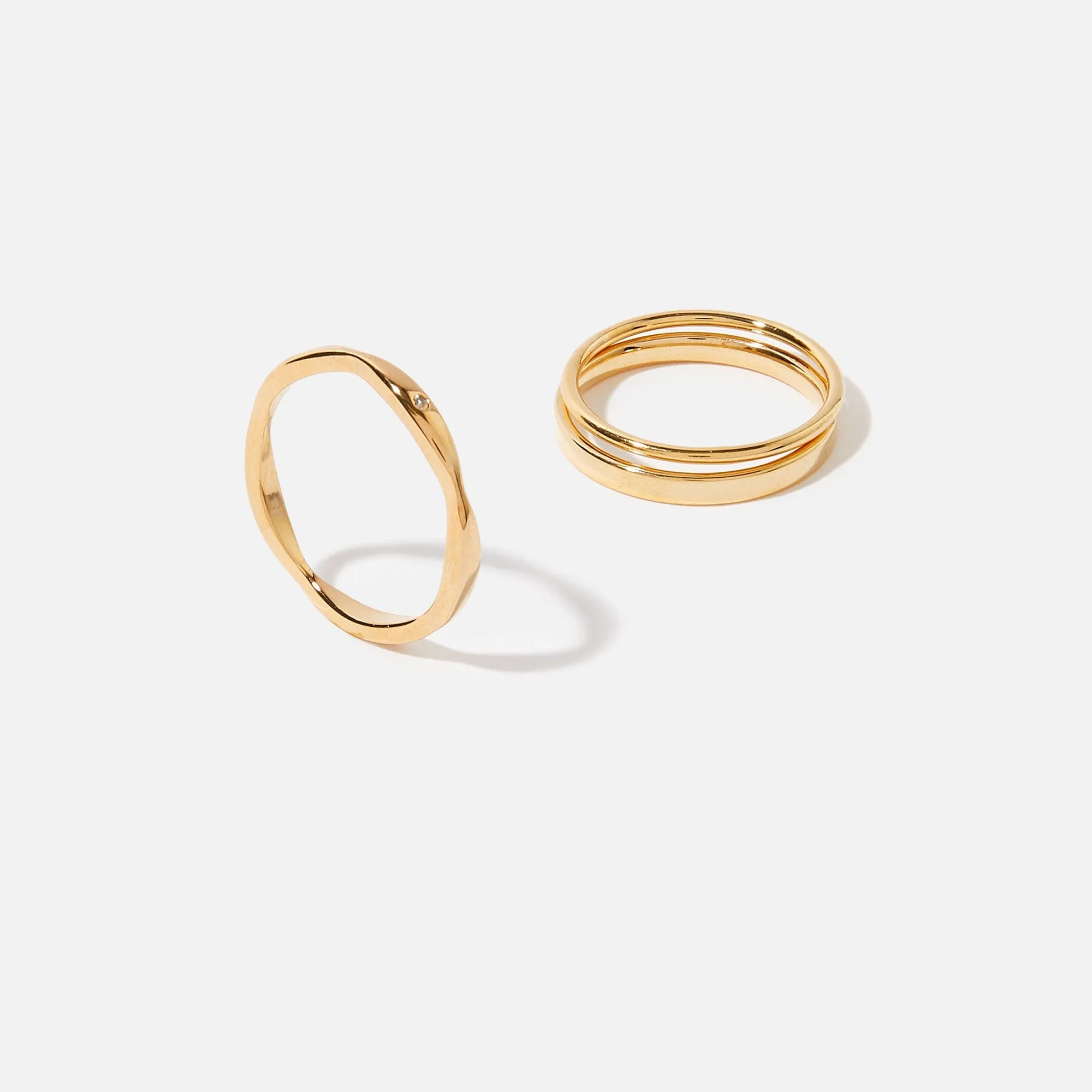 Real Gold Plated set of 3 Mixed Band Stacking Rings For Women By Accessorize London