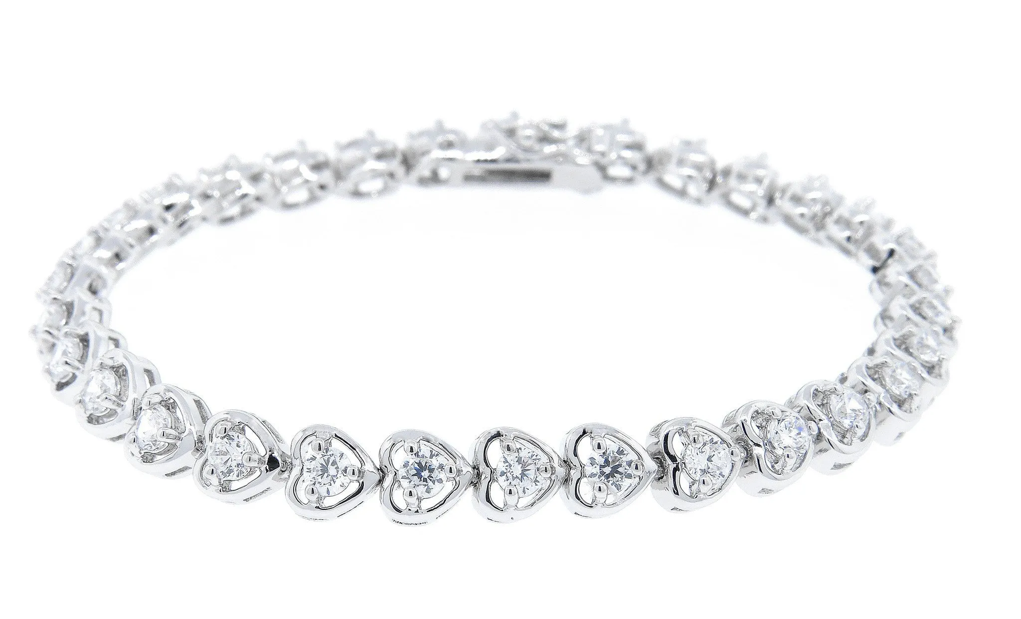 Rosalie 18k White Gold Plated Heart Tennis Bracelet with Simulated CZ Crystals