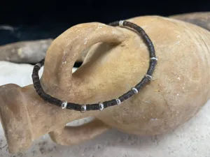 Silver and Coconut Wood Bracelet - Eye Beads