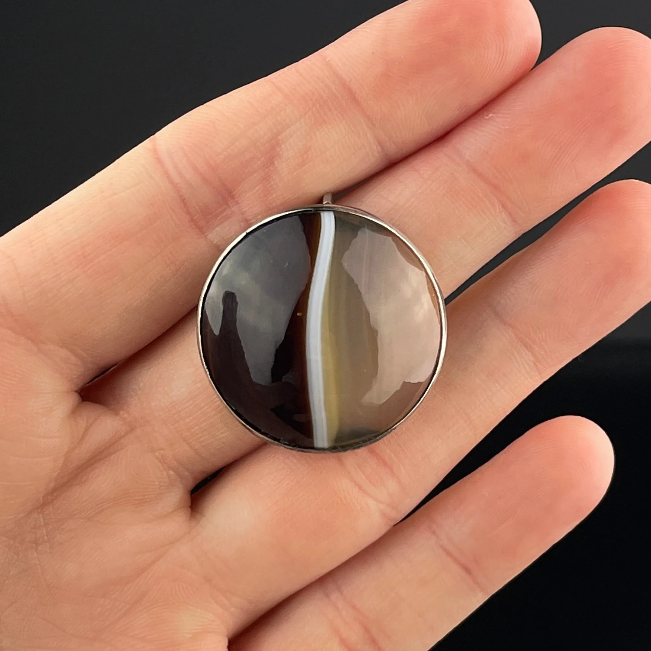 Silver Scottish Banded Agate Brooch Pendant