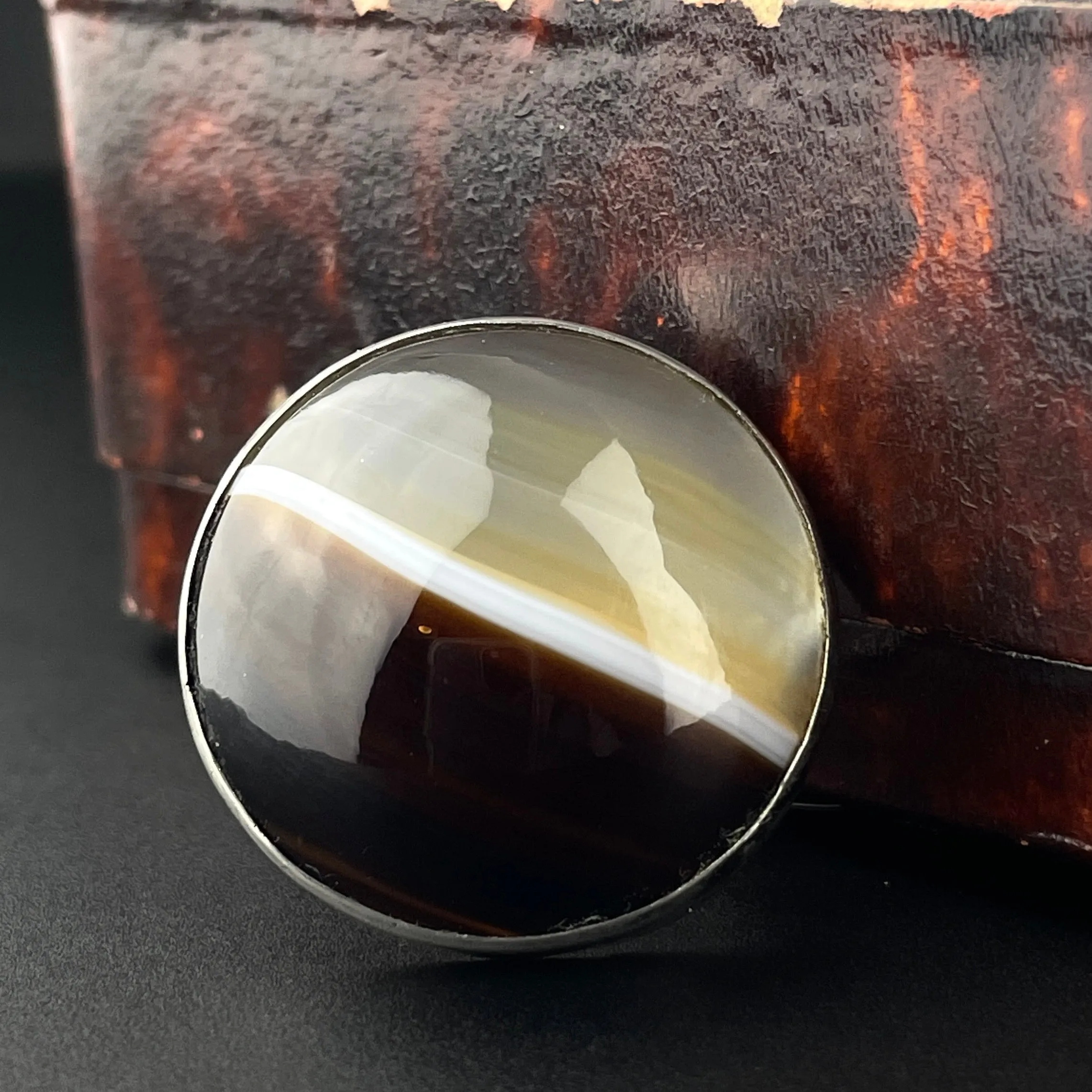 Silver Scottish Banded Agate Brooch Pendant